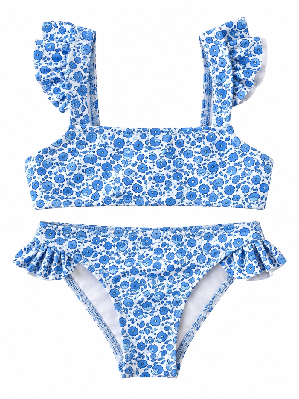 Minnow Girls 3/4T Blue Floral Ruffle Two Piece Swimsuit